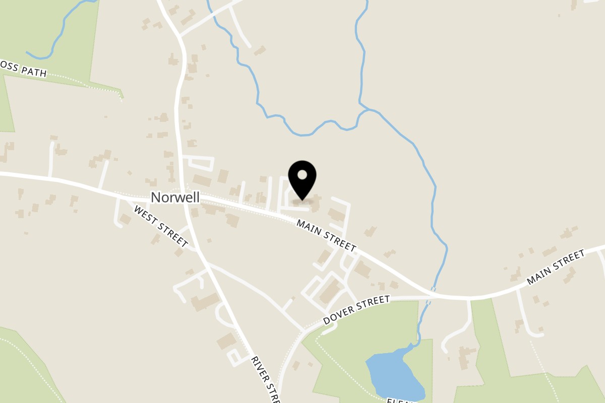 Map showing the location of Blue Moon Pizzeria on 707 Main St in Norwell
